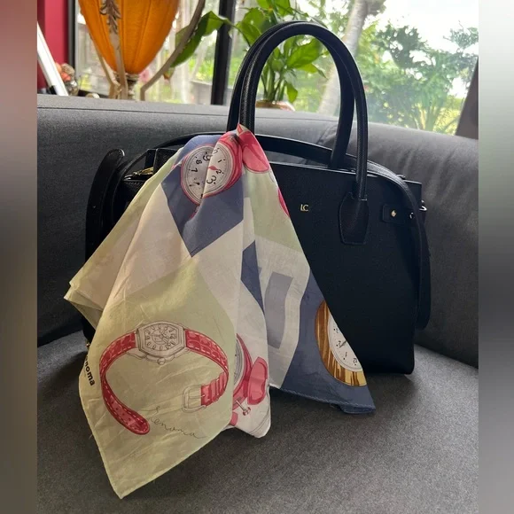 Renoma Paris Vintage Scarf Watches Table Oclock Eye Glass Print 21@x21” - Picture 11 of 11